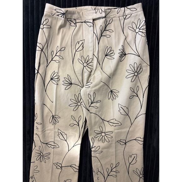 Harold’s Brown Floral Embroidered Wide-Leg Trousers Size 8 Pleated 29” Inseam - Picture 3 of 5